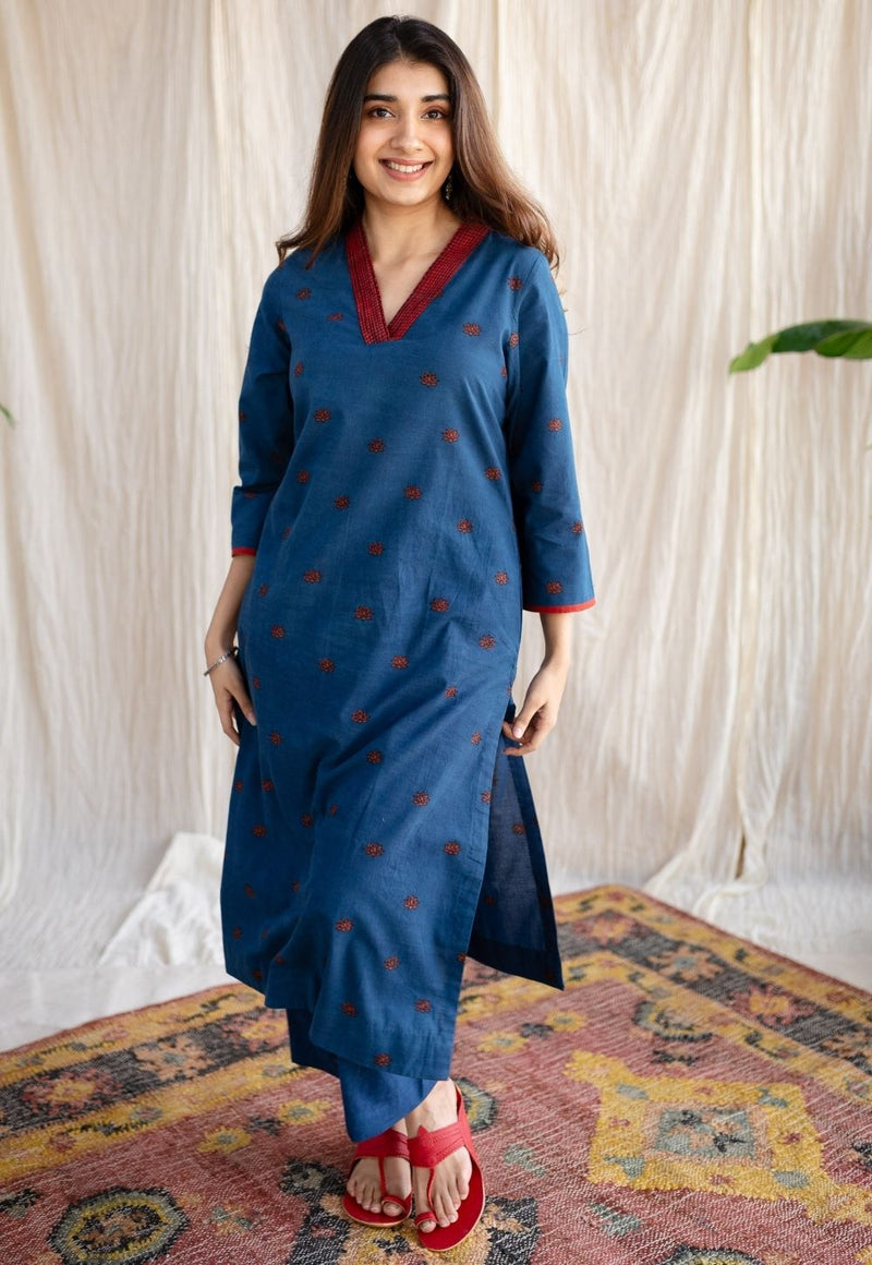 Kamal Indigo Ajrakh Cotton Straight Kurta