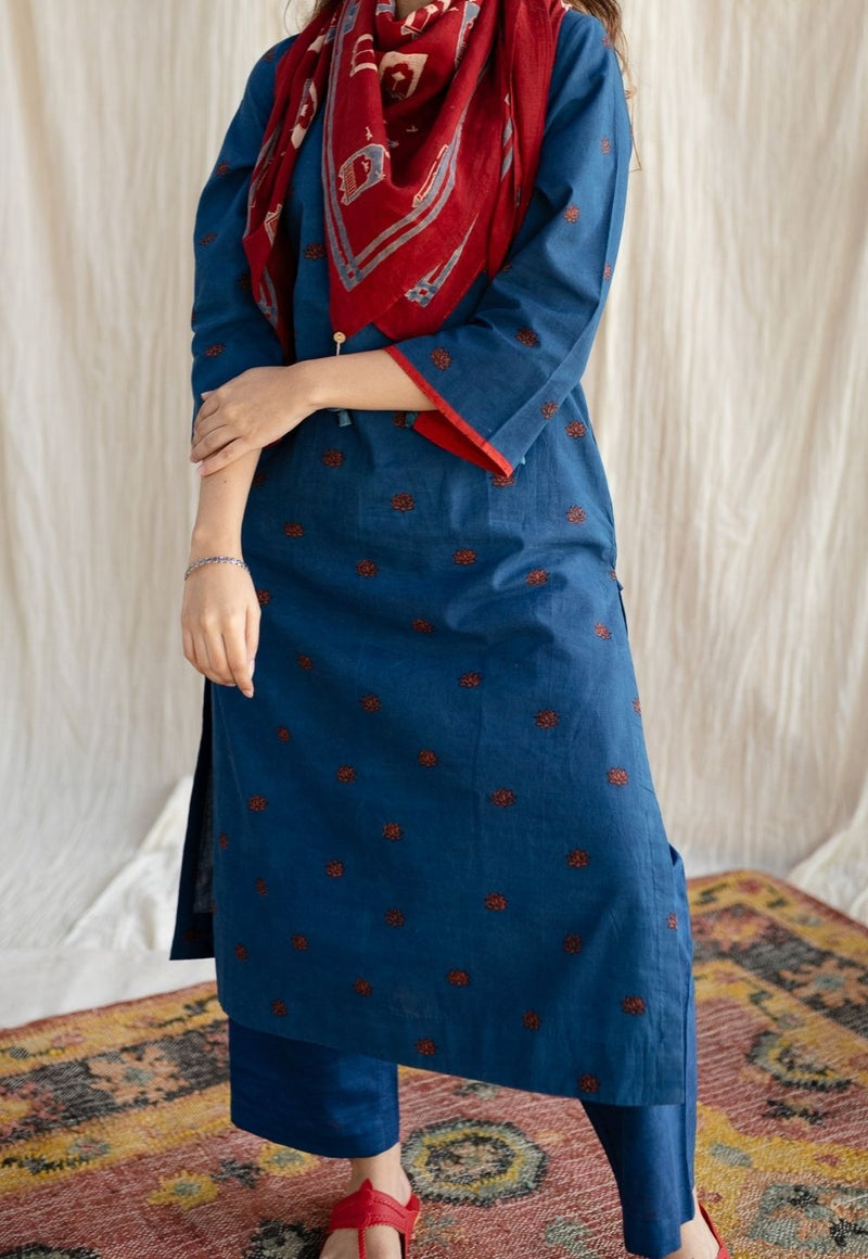 Kamal Indigo Ajrakh Cotton Straight Kurta