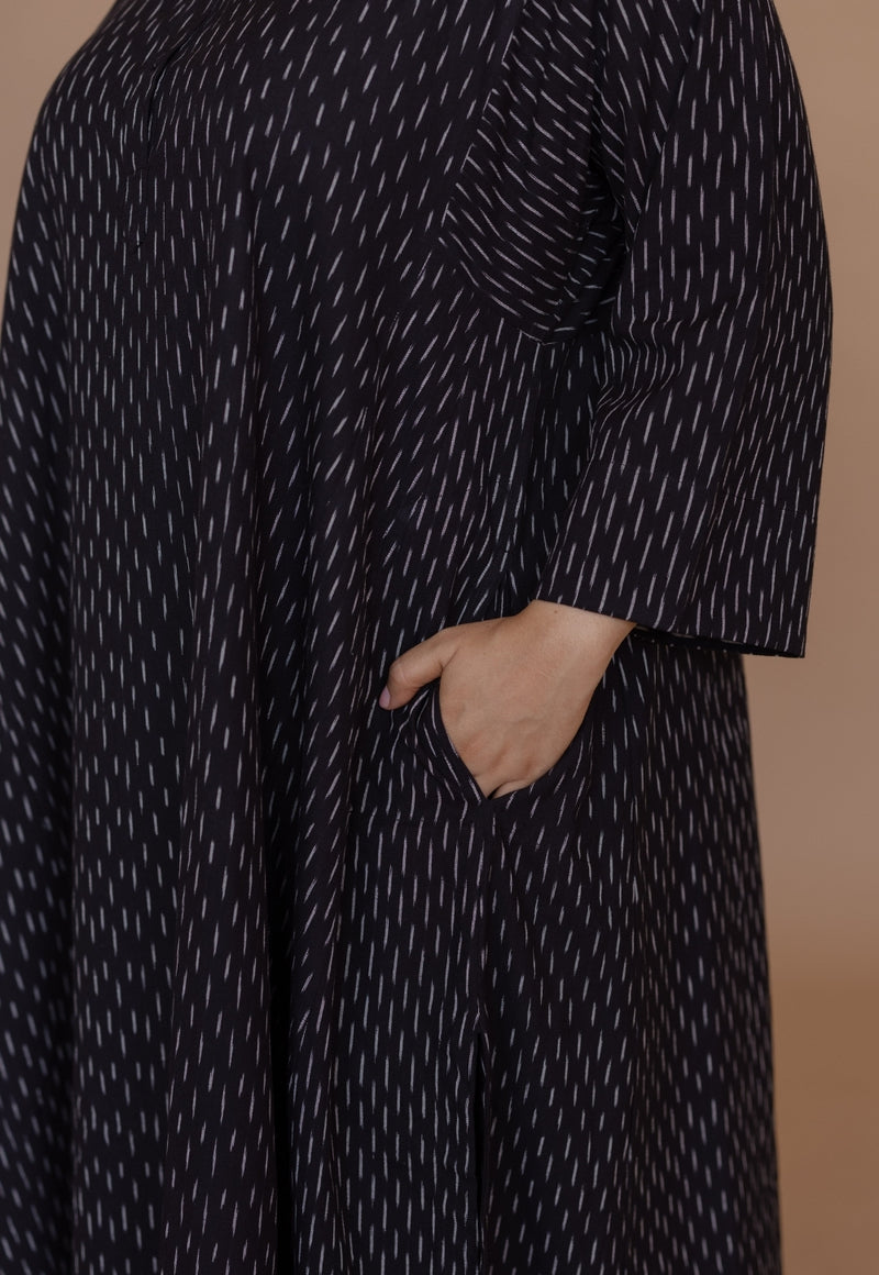 Alizah Black Handloom Ikkat Cotton Jhabbha Kali Kurta