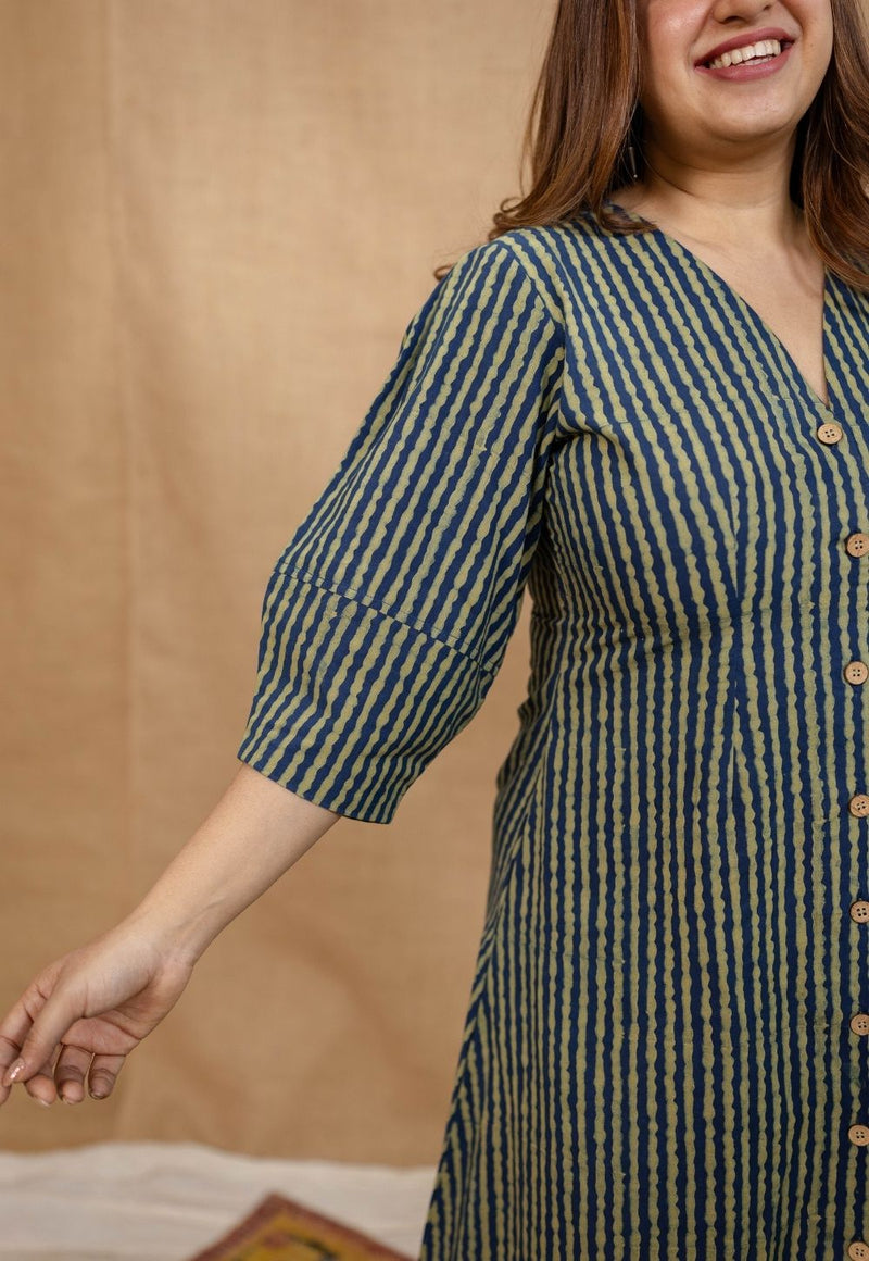 Nimit Indigo Ajrakh Cotton A Line Dress