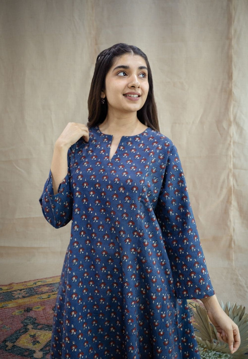 Malika Indigo Ajrakh Cotton Kali Kurta