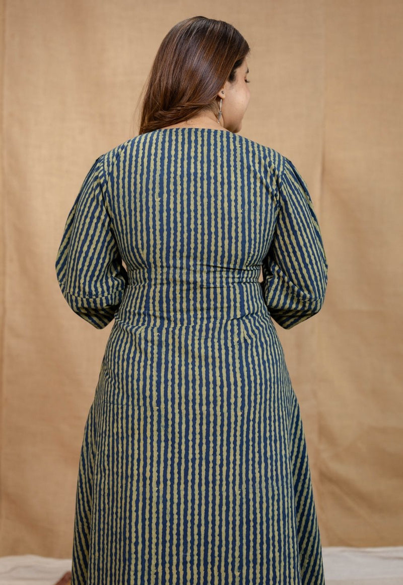 Nimit Indigo Ajrakh Cotton A Line Dress