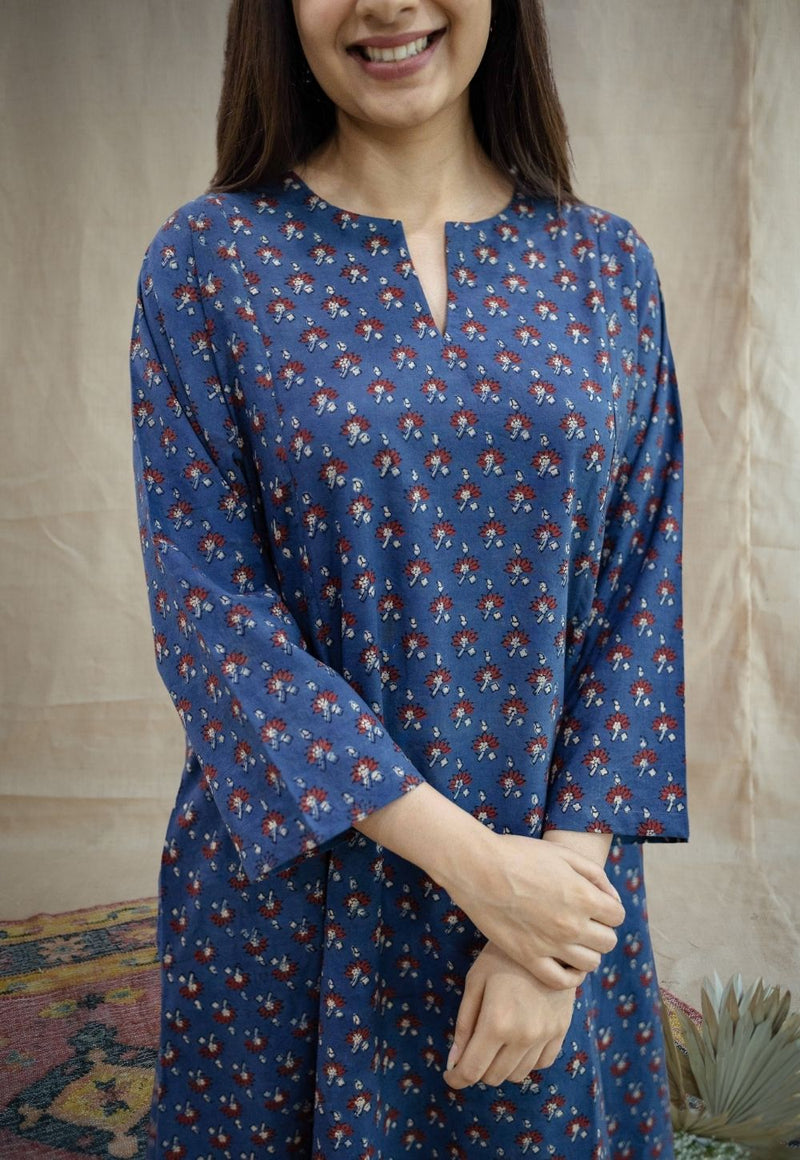 Malika Indigo Ajrakh Cotton Kali Kurta