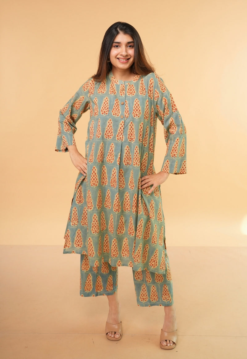 Ayaat Blue Ajrakh Cotton Straight Co-Ord Set