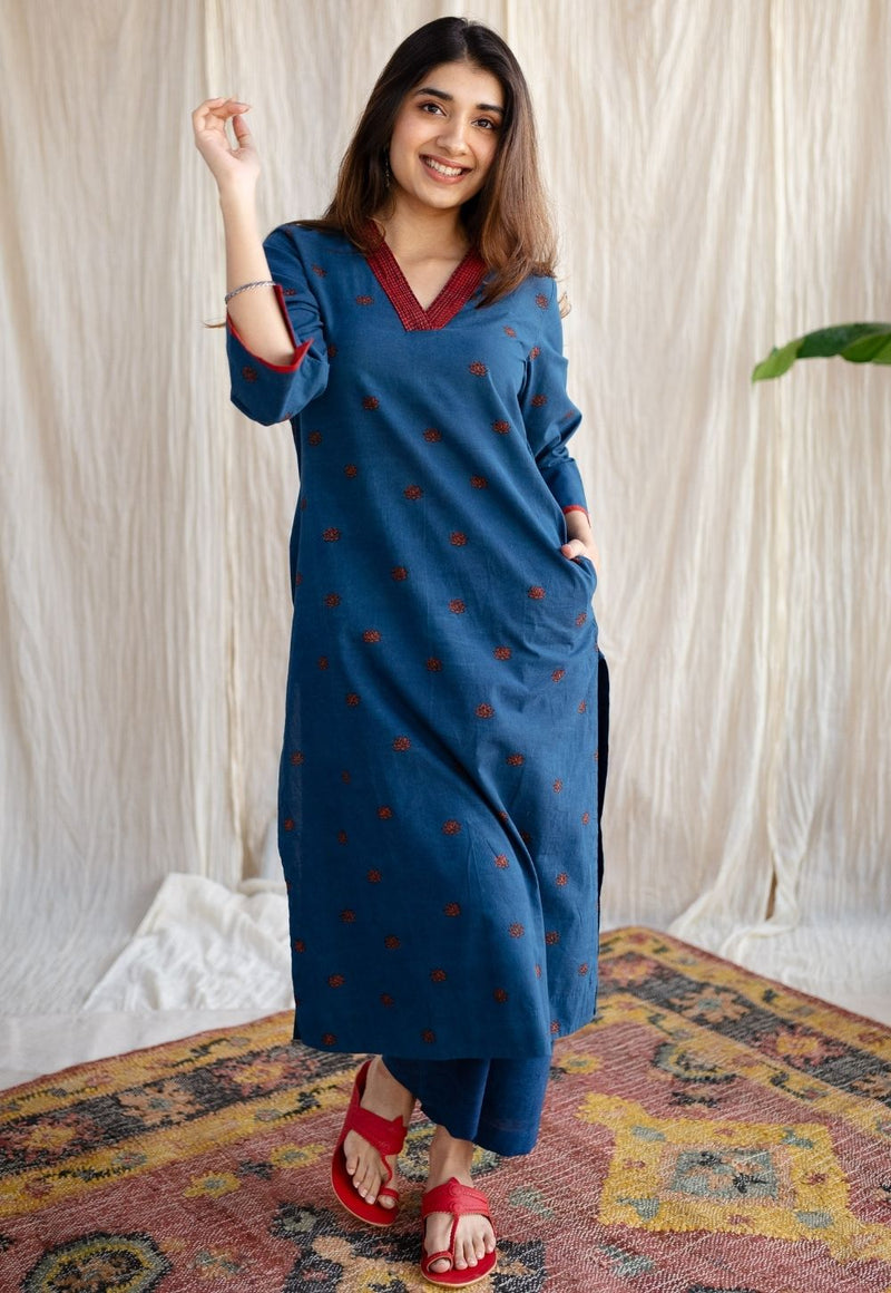 Kamal Indigo Ajrakh Cotton Straight Kurta