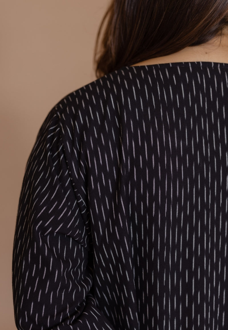 Alizah Black Handloom Ikkat Cotton Jhabbha Kali Kurta