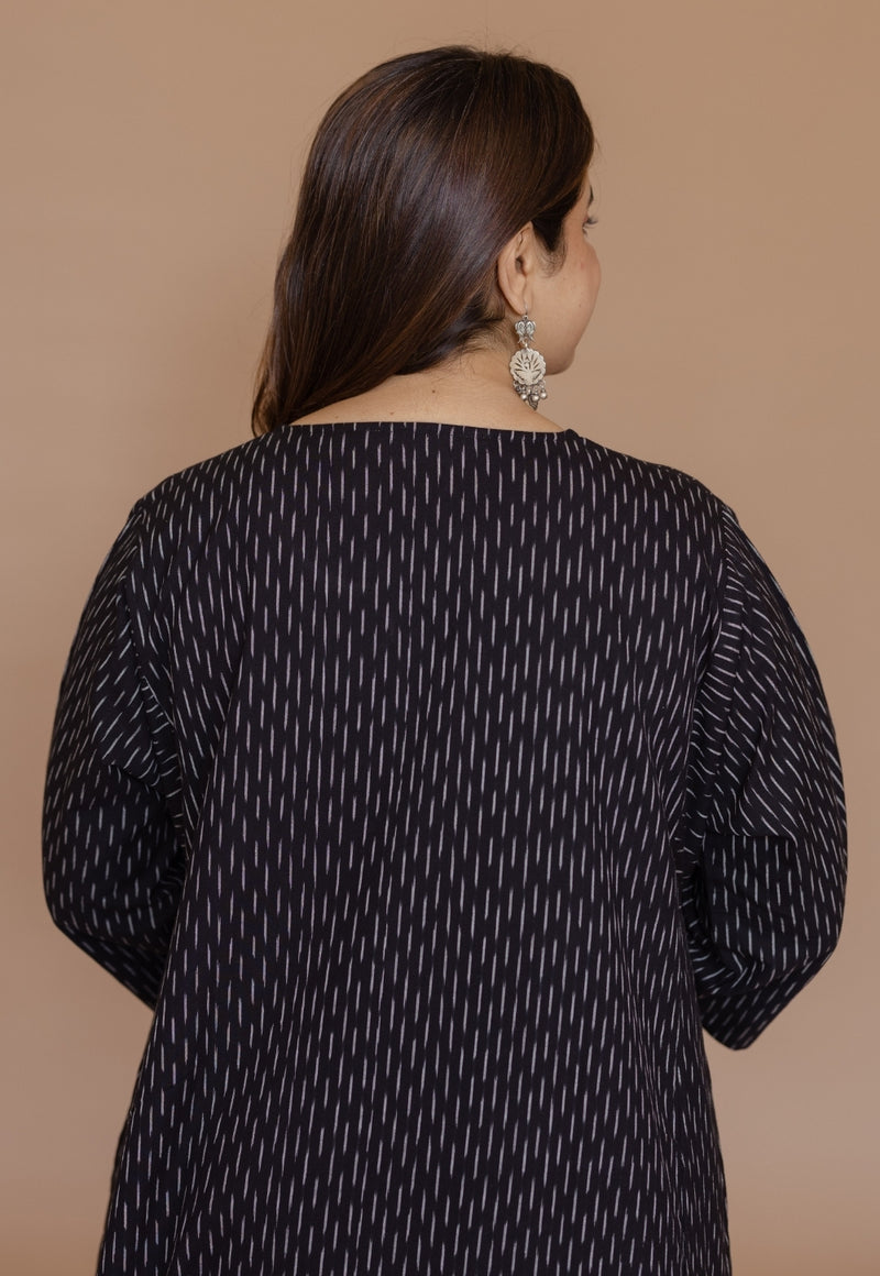 Alizah Black Handloom Ikkat Cotton Jhabbha Kali Kurta
