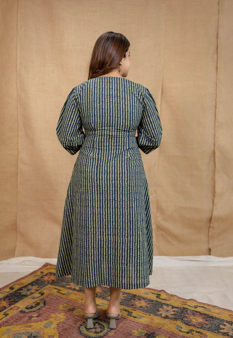 Nimit Indigo Ajrakh Cotton A Line Dress