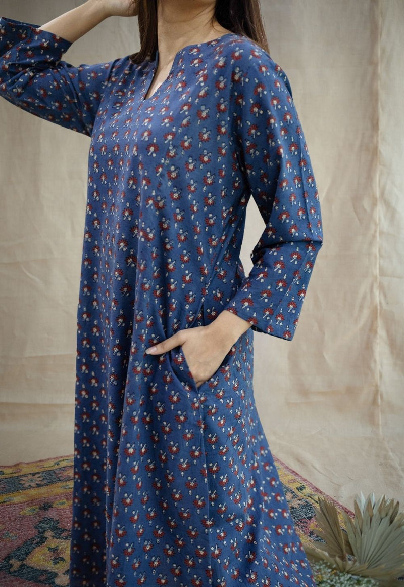 Malika Indigo Ajrakh Cotton Kali Kurta