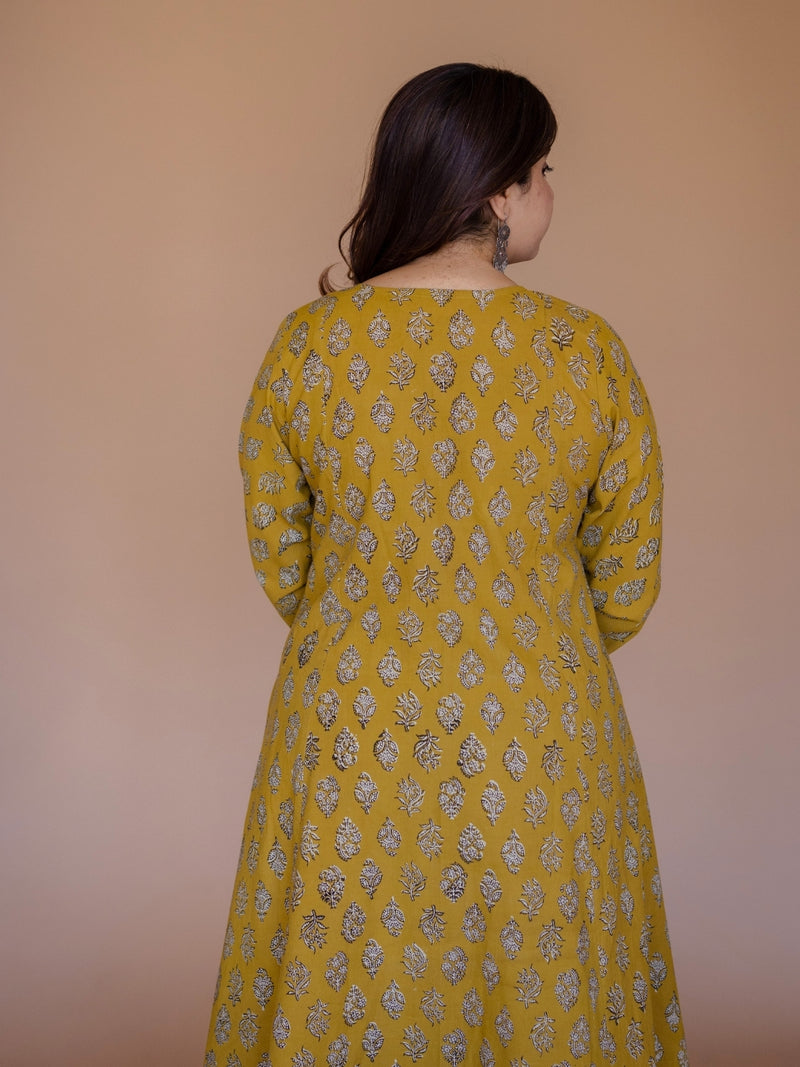 Akrita Yellow Bagru Cotton Kali Kurta