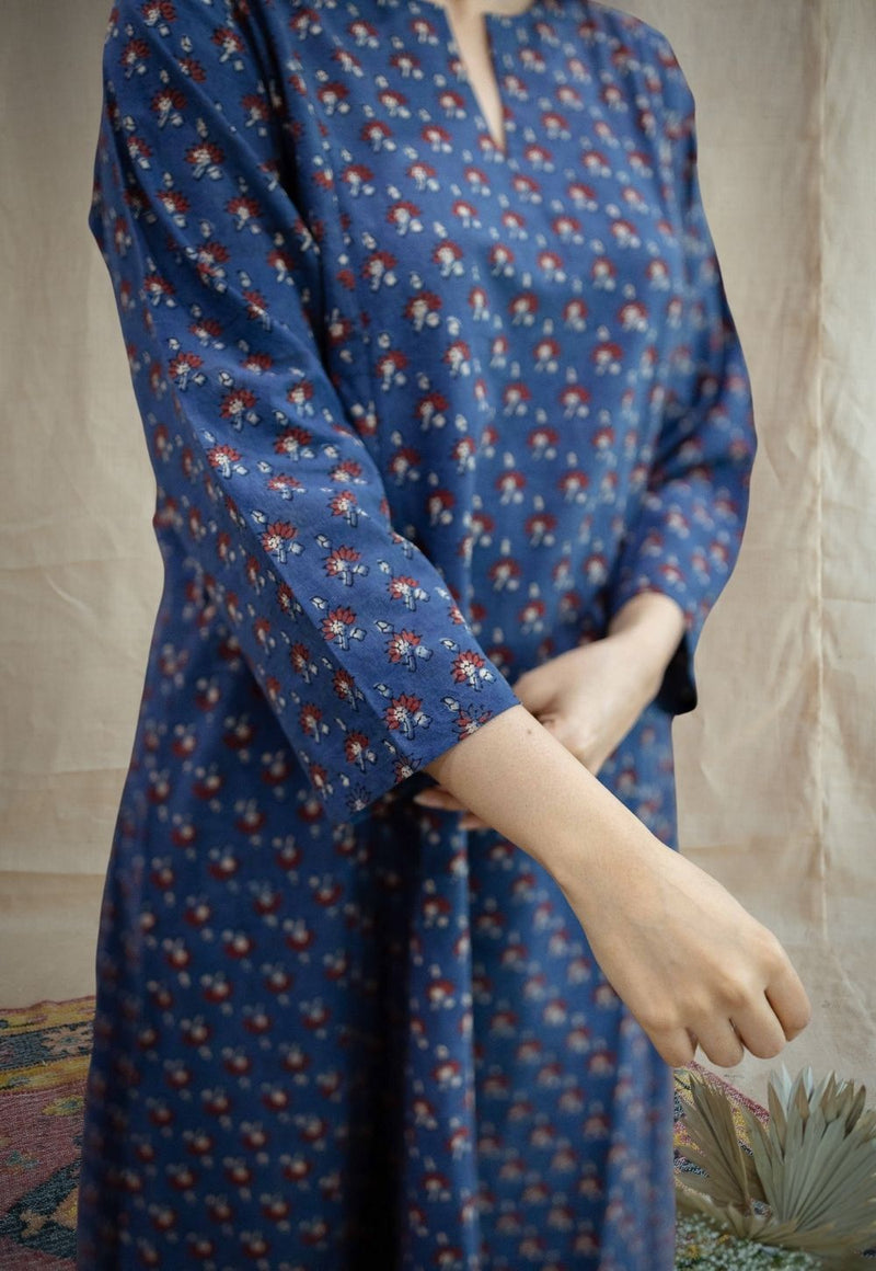 Malika Indigo Ajrakh Cotton Kali Kurta