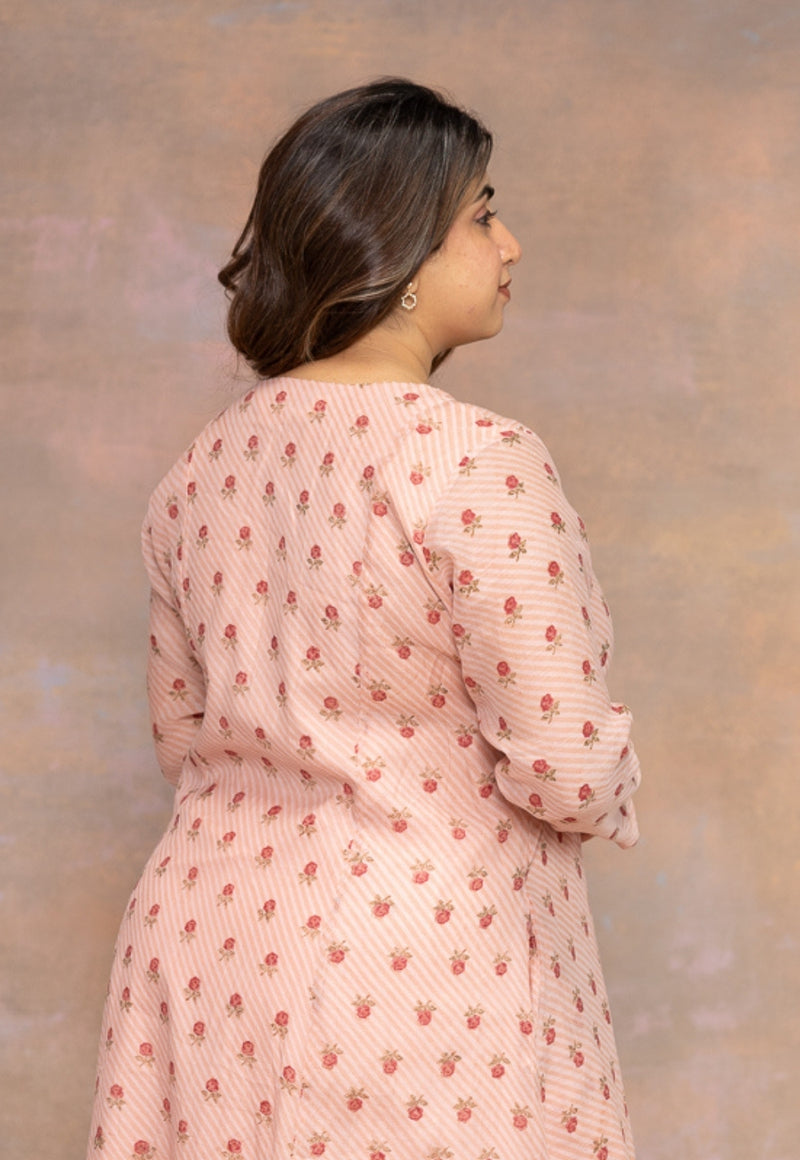 Rose Pink Sanganeri Chanderi Silk Kali Kurta with Hand Embroidery