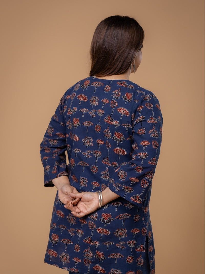 Mishel Blue Ajrakh Cotton Straight Short Top