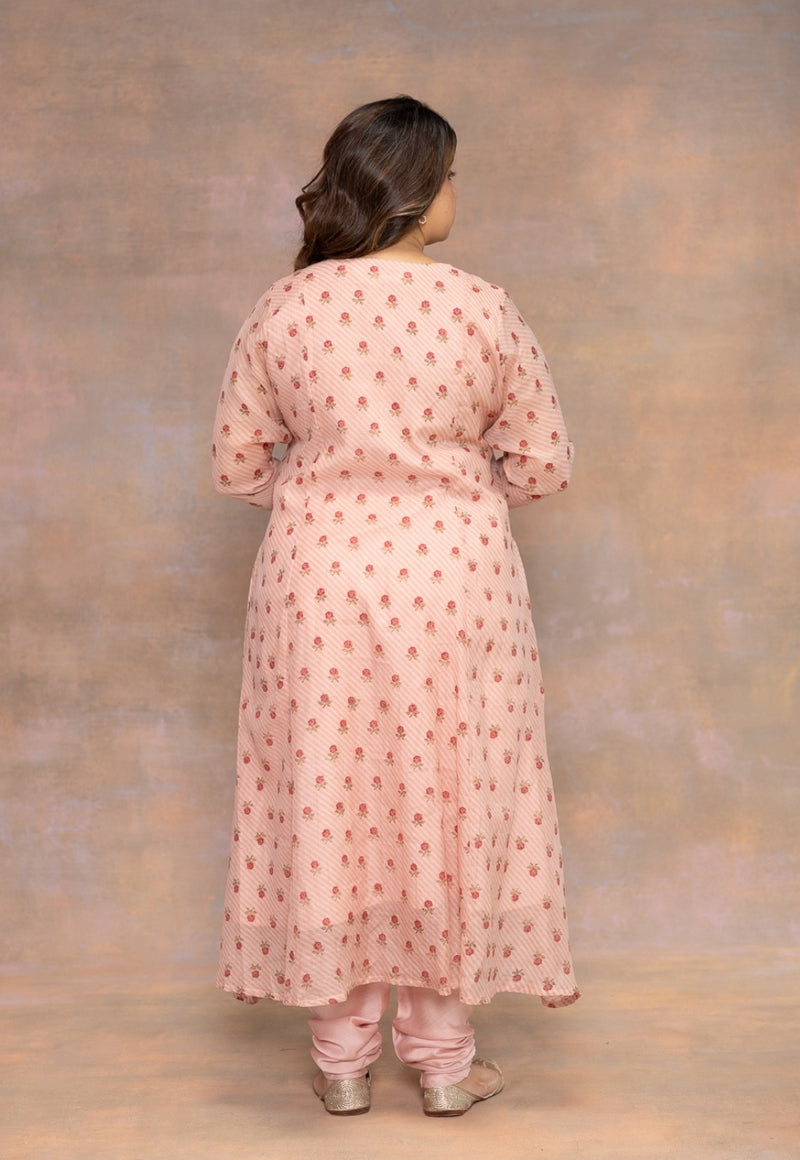 Rose Pink Sanganeri Chanderi Silk Kali Kurta with Hand Embroidery