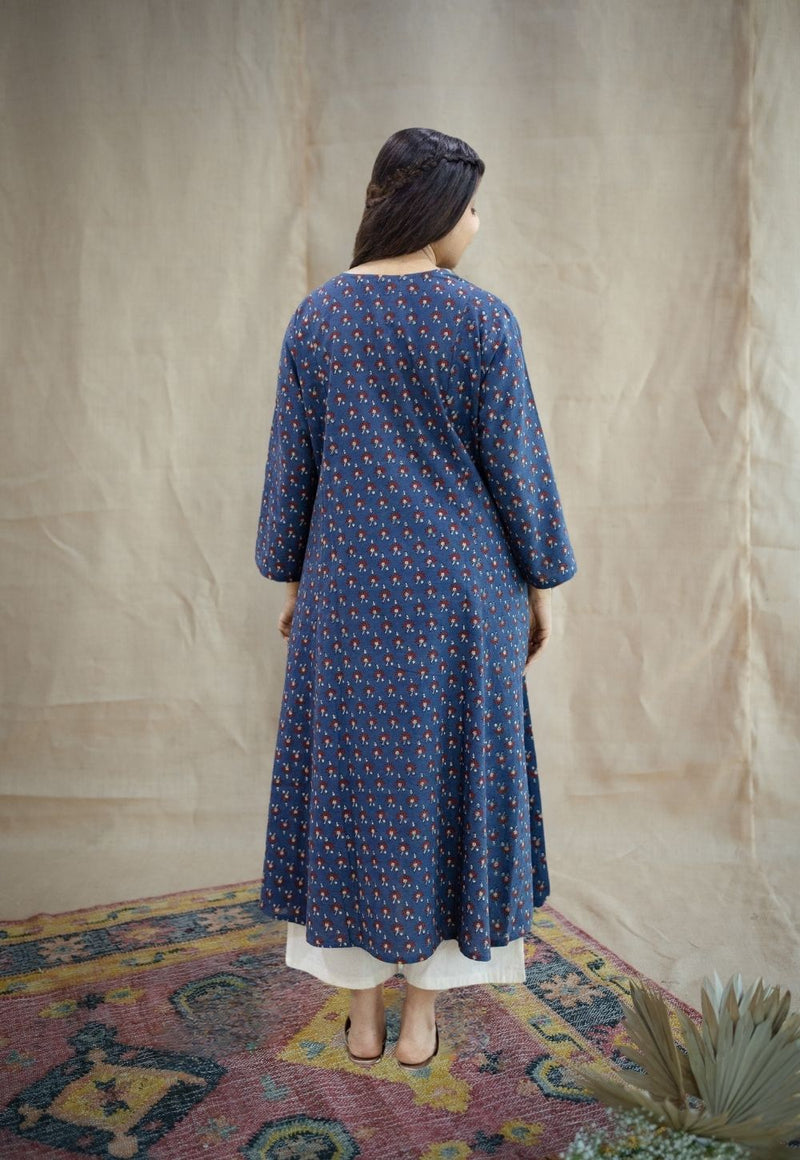 Malika Indigo Ajrakh Cotton Kali Kurta