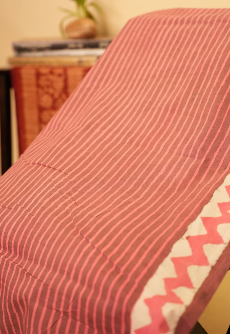 Pink Checks Dabu Hand Block Print Kota Doria Saree