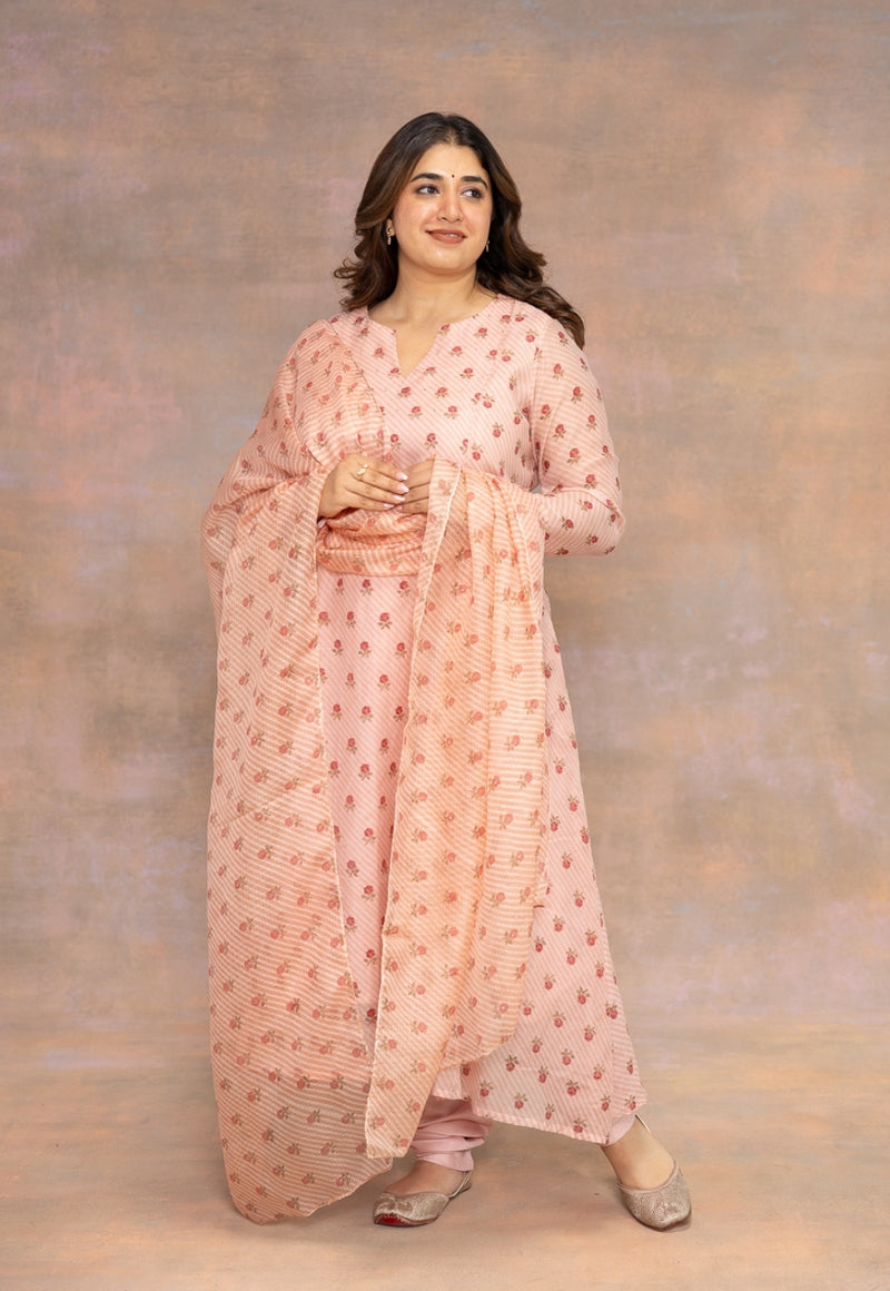 Rose Pink Sanganeri Chanderi Silk Kali Kurta with Hand Embroidery