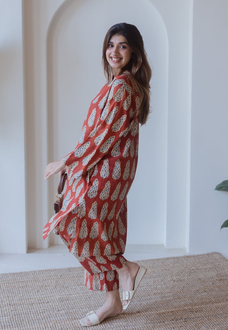 Ayaat Red Ajrakh Cotton Anti-Fit Kurta