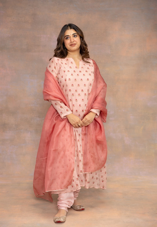 Miral Pink Solid Cotton Satin Churidar