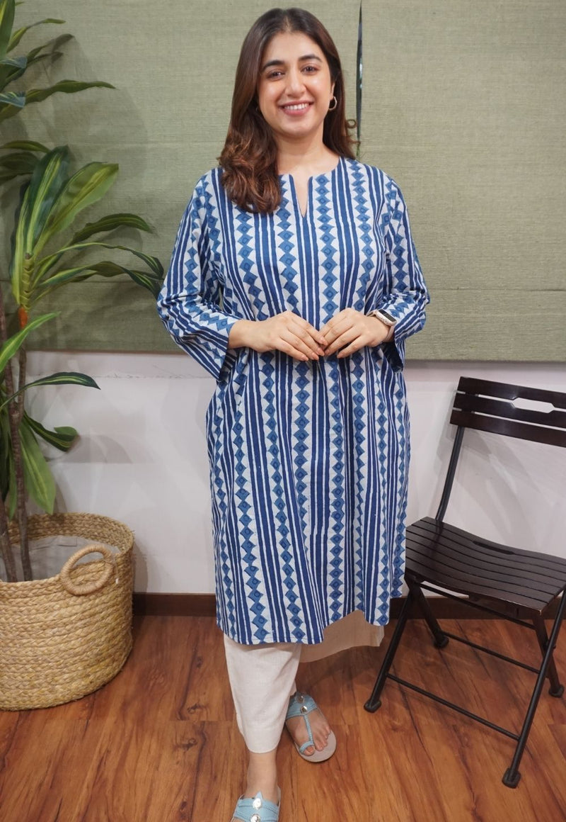 Indigo Dabu Cotton Kurta