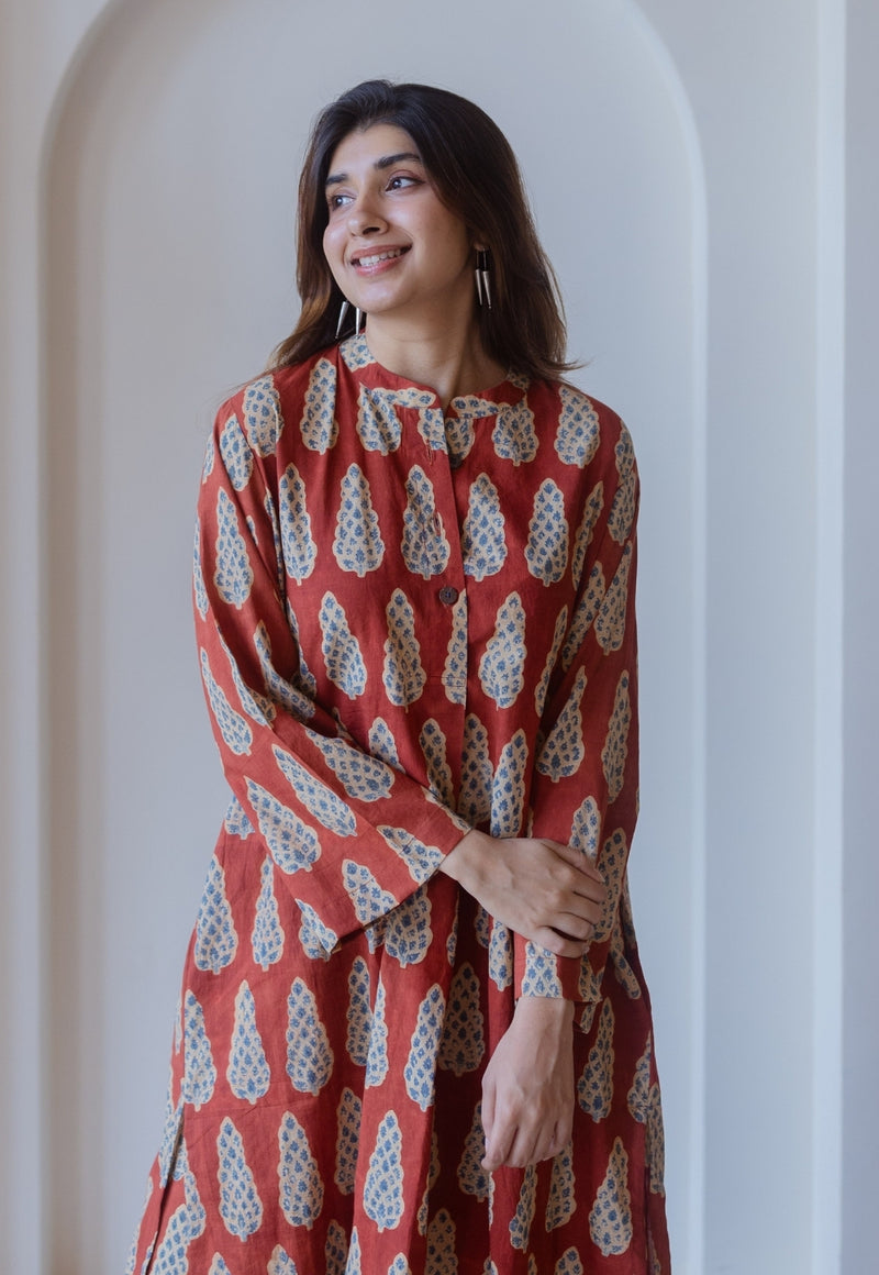 Ayaat Red Ajrakh Cotton Anti-Fit Kurta