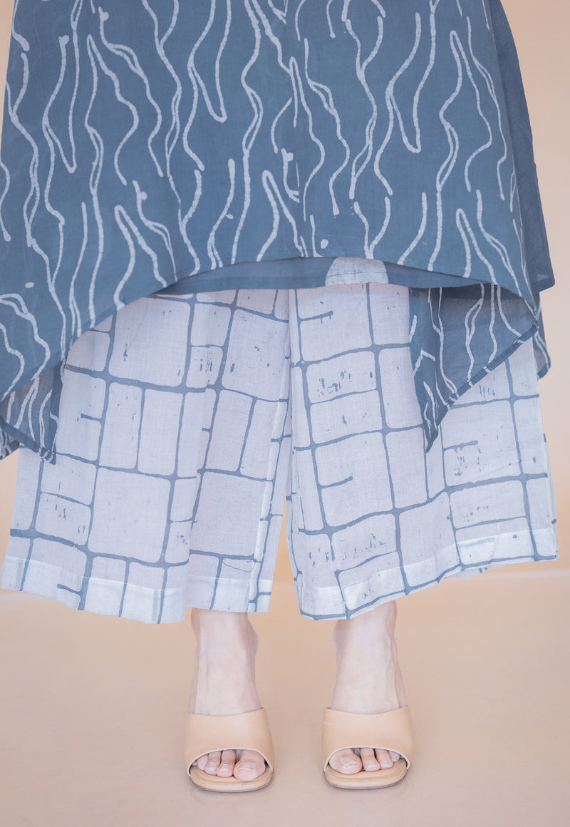 Jarsha Blue Batik MulMul A Line Kurta with Slip