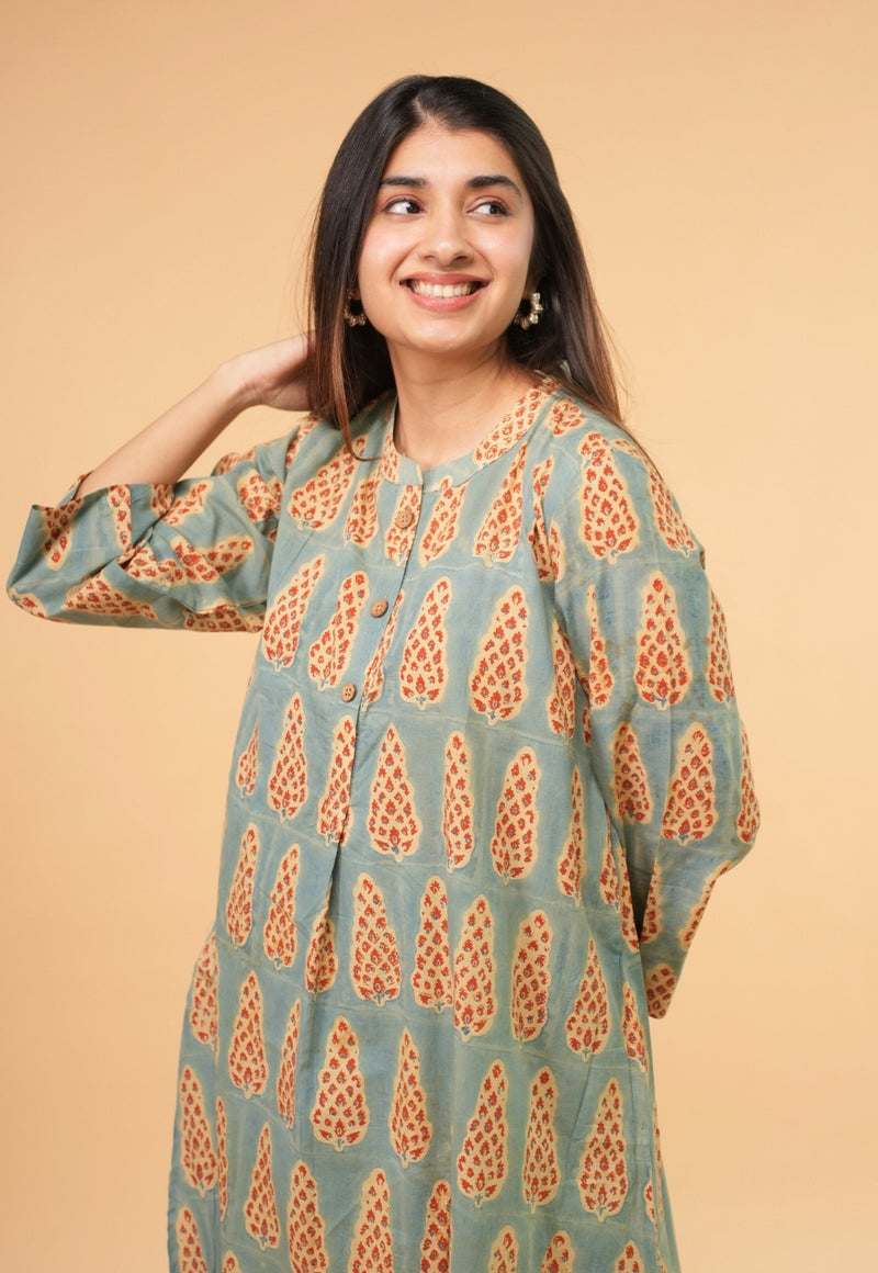 Ayaat Blue Ajrakh Cotton Straight Co-Ord Set