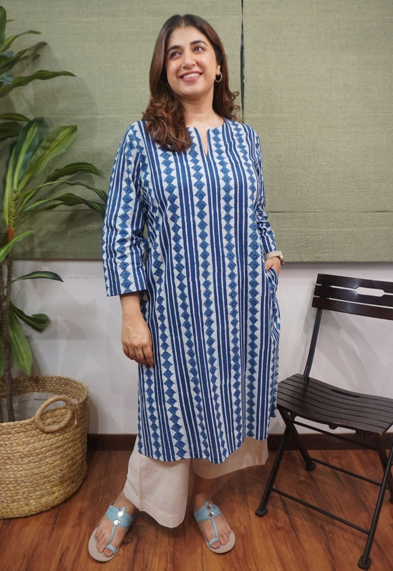 Indigo Dabu Cotton Kurta