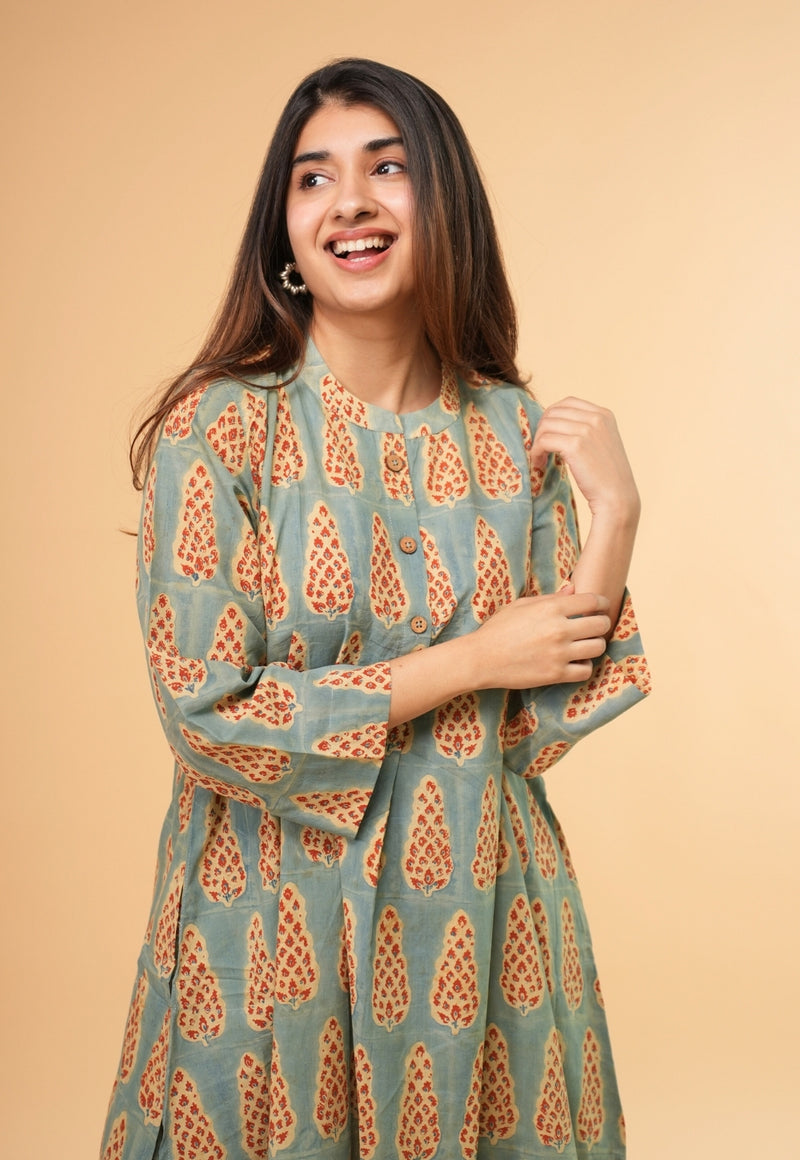 Ayaat Blue Ajrakh Cotton Straight Co-Ord Set