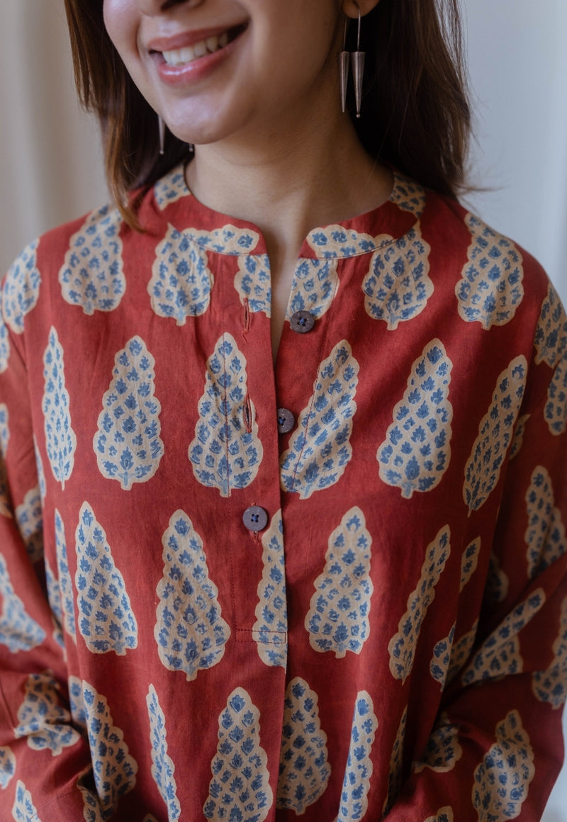 Ayaat Red Ajrakh Cotton Anti-Fit Kurta