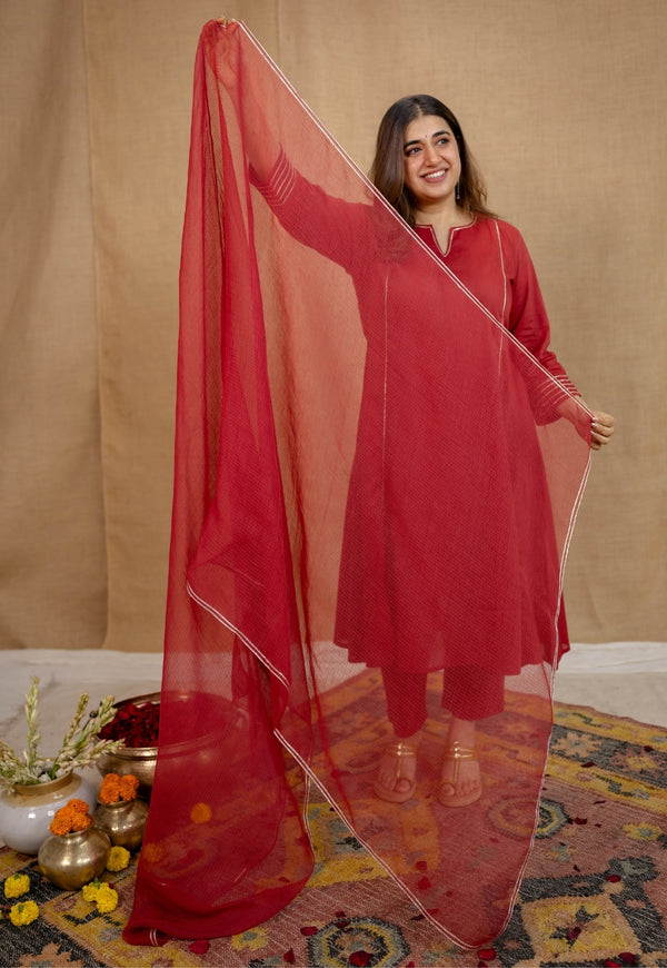 Red Solid Kota Doria Dupatta