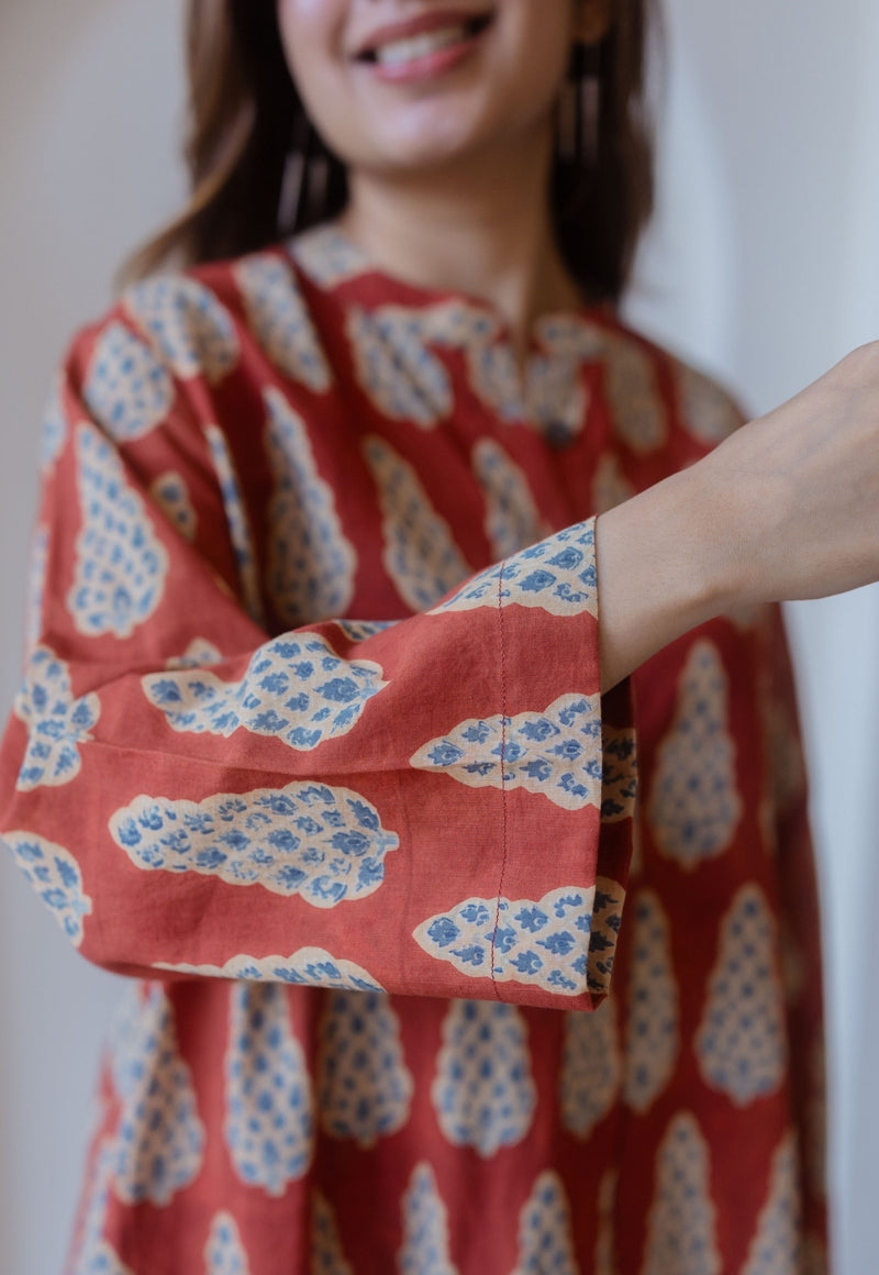 Ayaat Red Ajrakh Cotton Anti-Fit Kurta