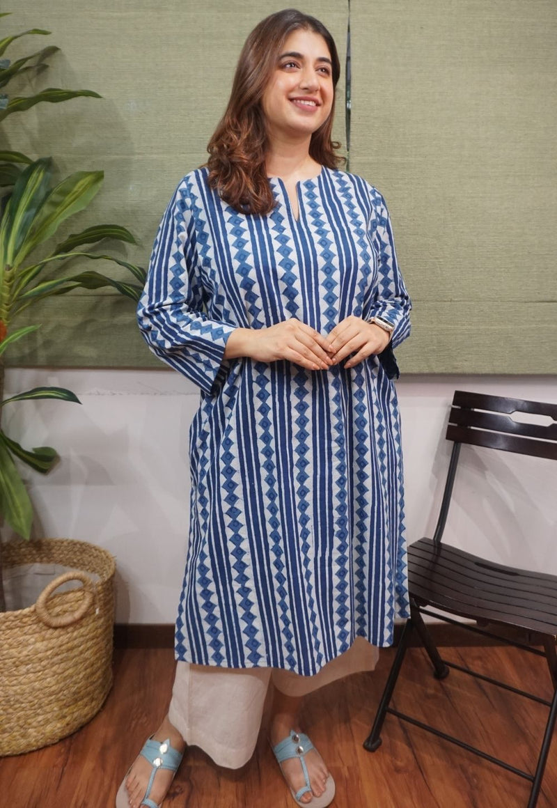 Indigo Dabu Cotton Kurta