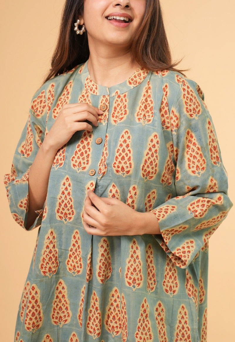 Ayaat Blue Ajrakh Cotton Straight Co-Ord Set