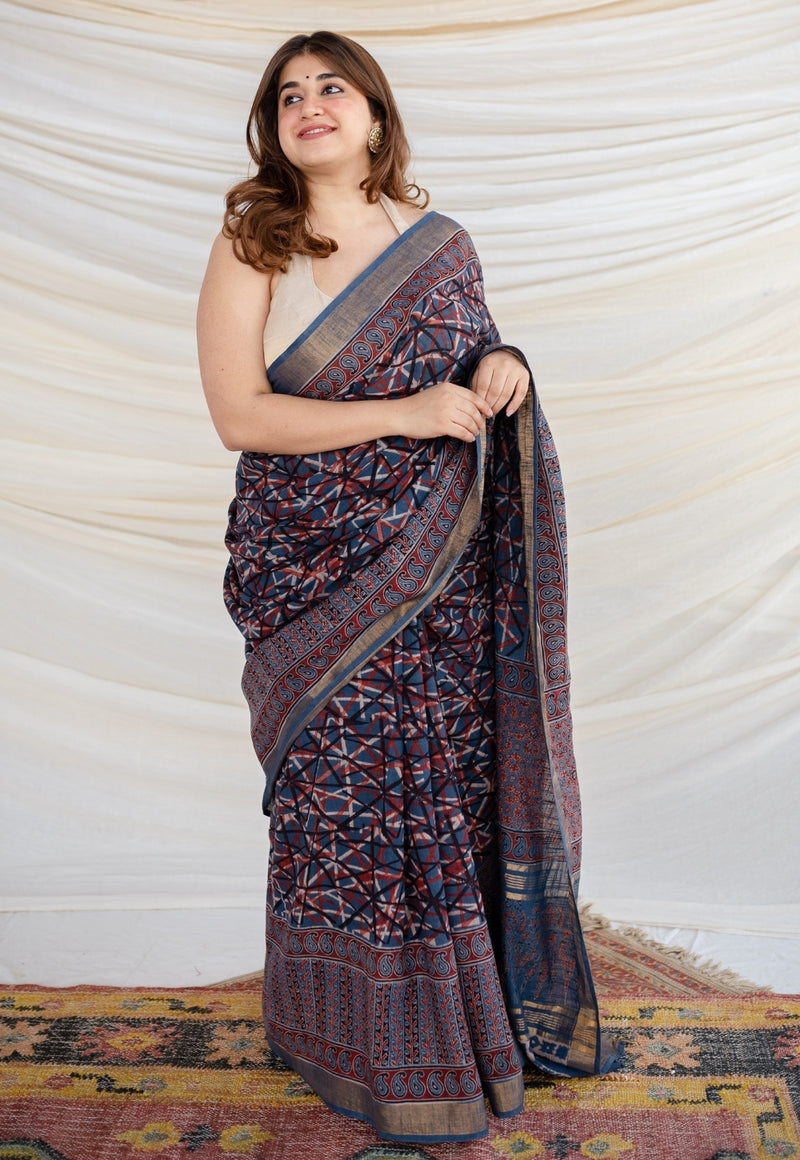 Pure 100% Woven Linen Muga Silk Digital Art Printed Saree. – Essence of  India