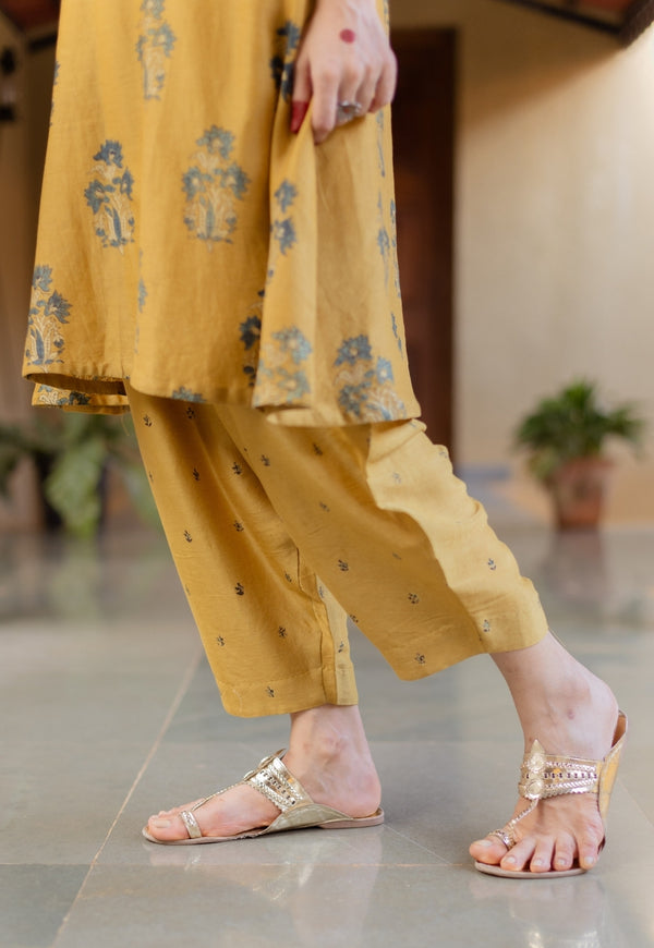 Tarin Mustard Ajrakh Chanderi Silk Afghan Pant