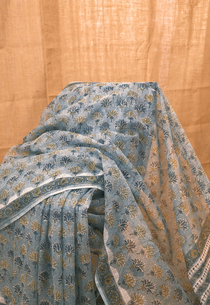 Green Butta Sanganeri Hand Block Print Kota Doria Saree