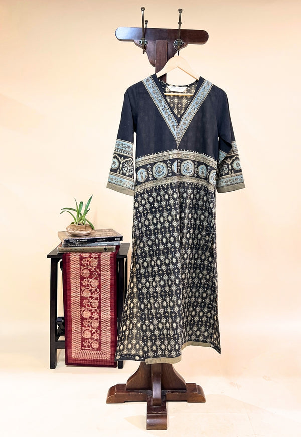 Elisha Black Ajrakh Cotton Straight Kurta