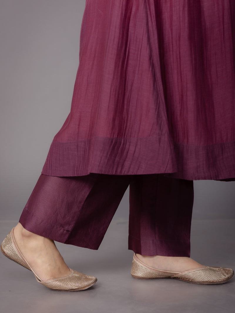 Yashi Purple Solid Chanderi Silk Straight Pant