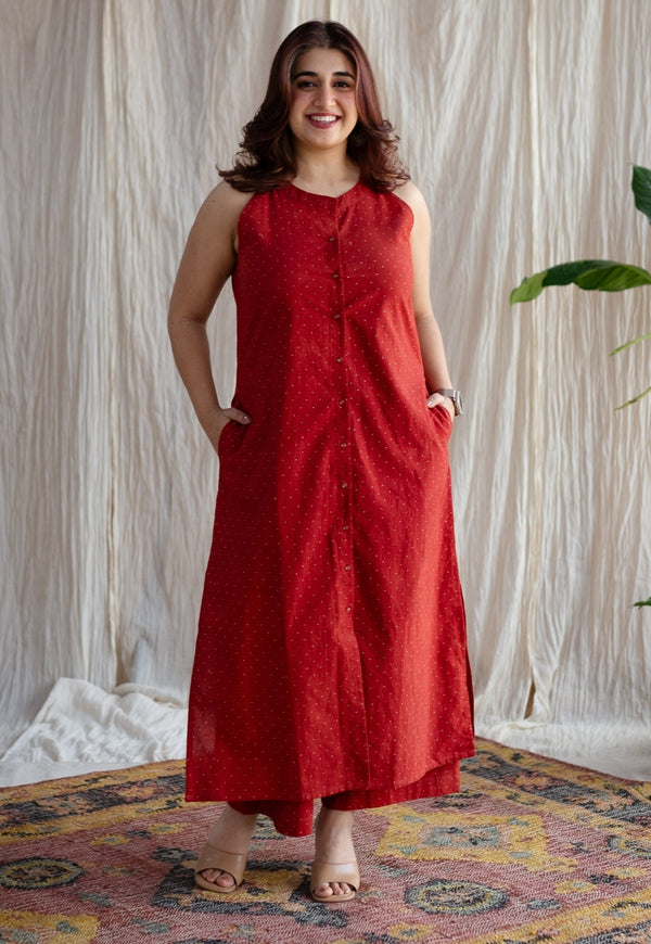 Bombay Red Ajrakh Cotton Straight Kurta