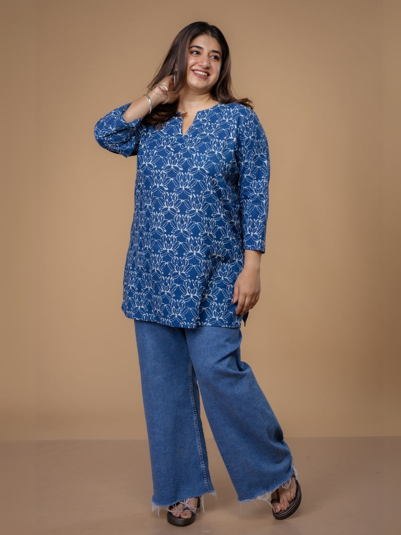 Mishel Blue Dabu Cotton Straight Short Top
