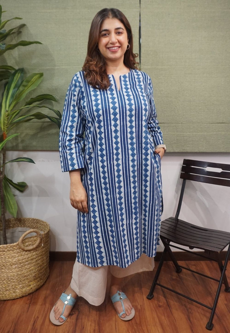 Indigo Dabu Cotton Kurta