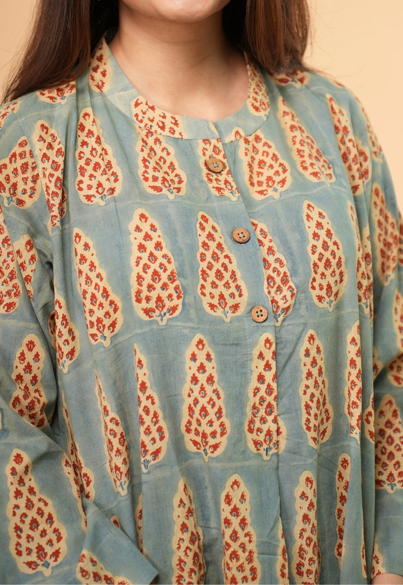 Ayaat Blue Ajrakh Cotton Straight Co-Ord Set