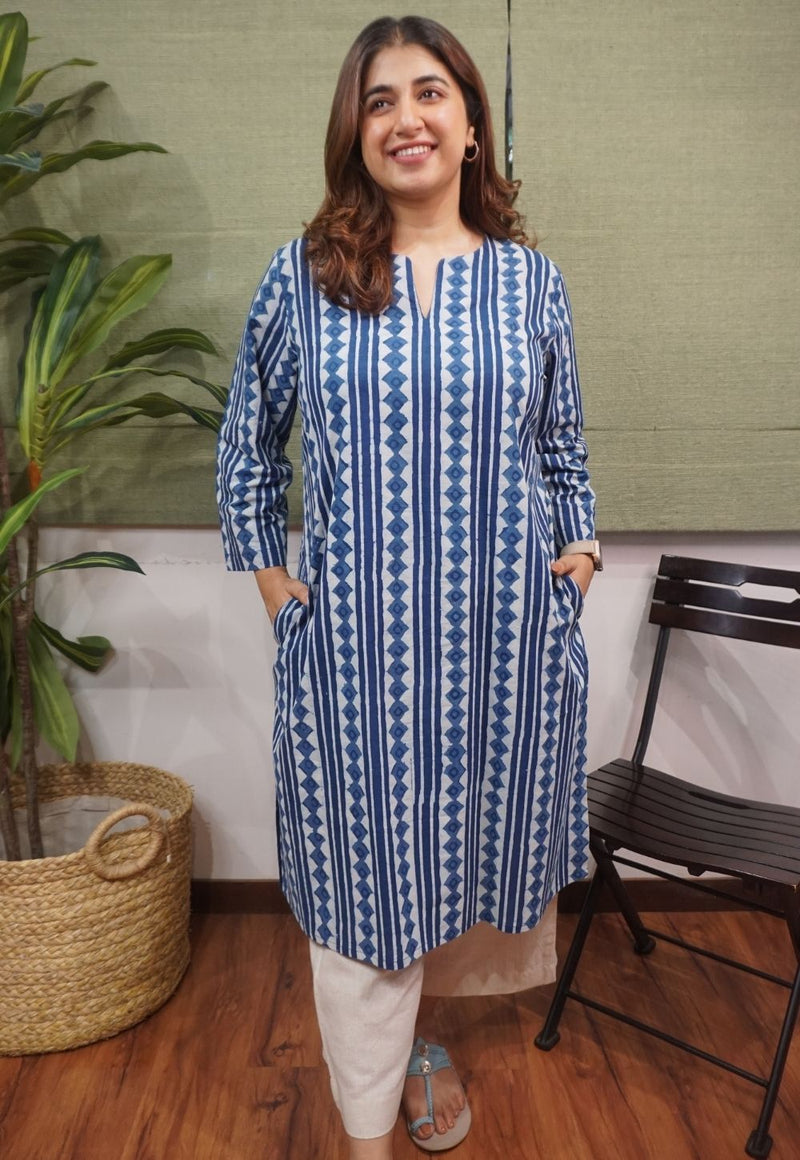 Indigo Dabu Cotton Kurta