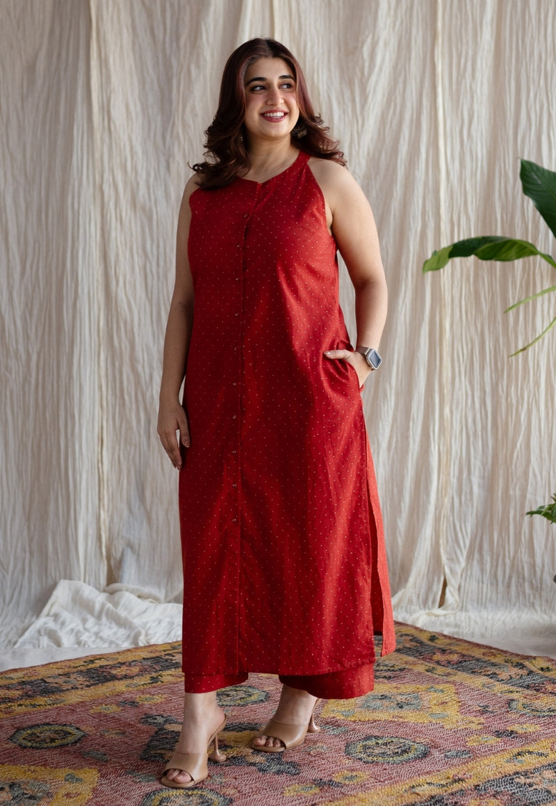 Bombay Red Ajrakh Cotton Straight Kurta