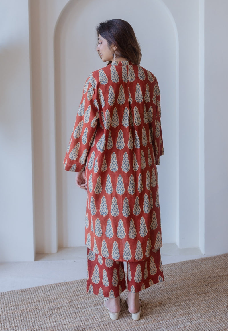 Ayaat Red Ajrakh Cotton Anti-Fit Kurta