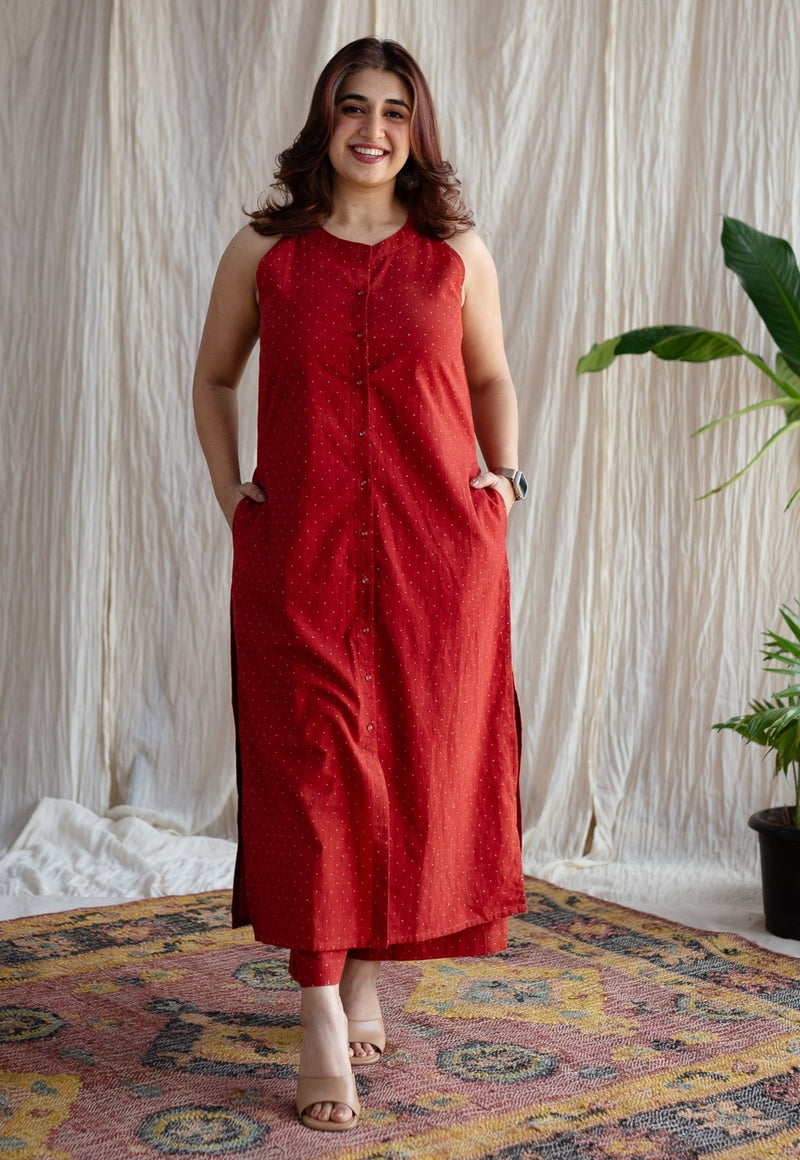 Bombay Red Ajrakh Cotton Straight Kurta