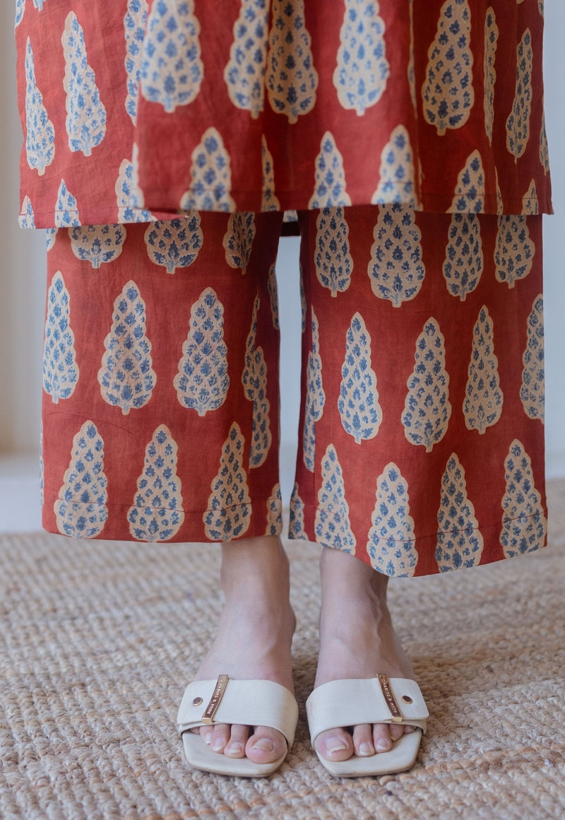 Yashi Red Ajrakh Cotton Straight Pant