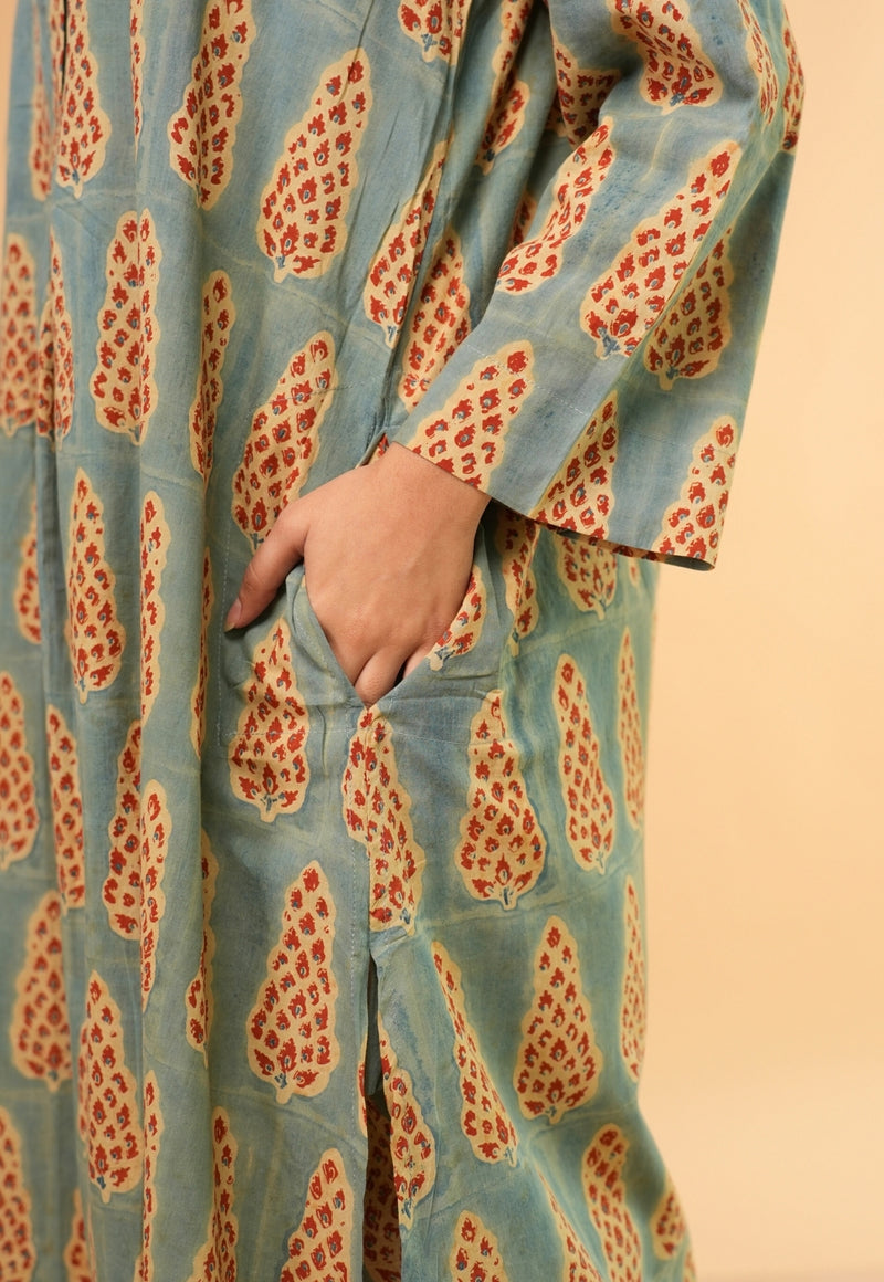 Ayaat Blue Ajrakh Cotton Straight Co-Ord Set