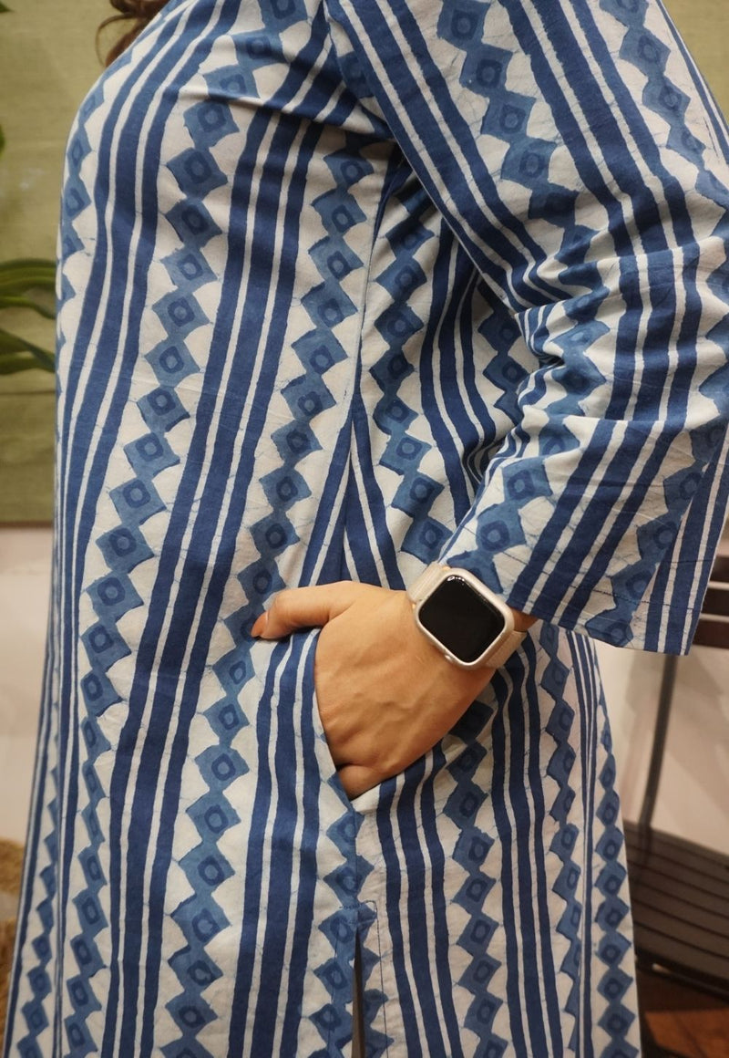 Indigo Dabu Cotton Kurta